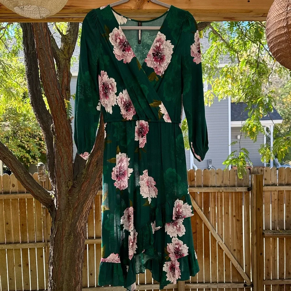 Aleah Dress Plenty by Tracy Reese Anthropologie Floral Faux Wrap Green medium - Picture 4 of 16